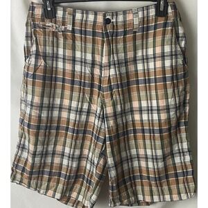 Polo Jeans Co Ralph Lauren Plaid Shorts 12" Inseam Brown Blue‎ Sz 34